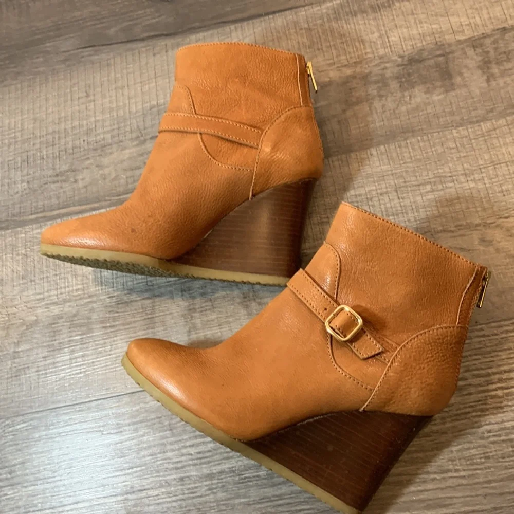 J. Crew brown leather wedge boots size 8